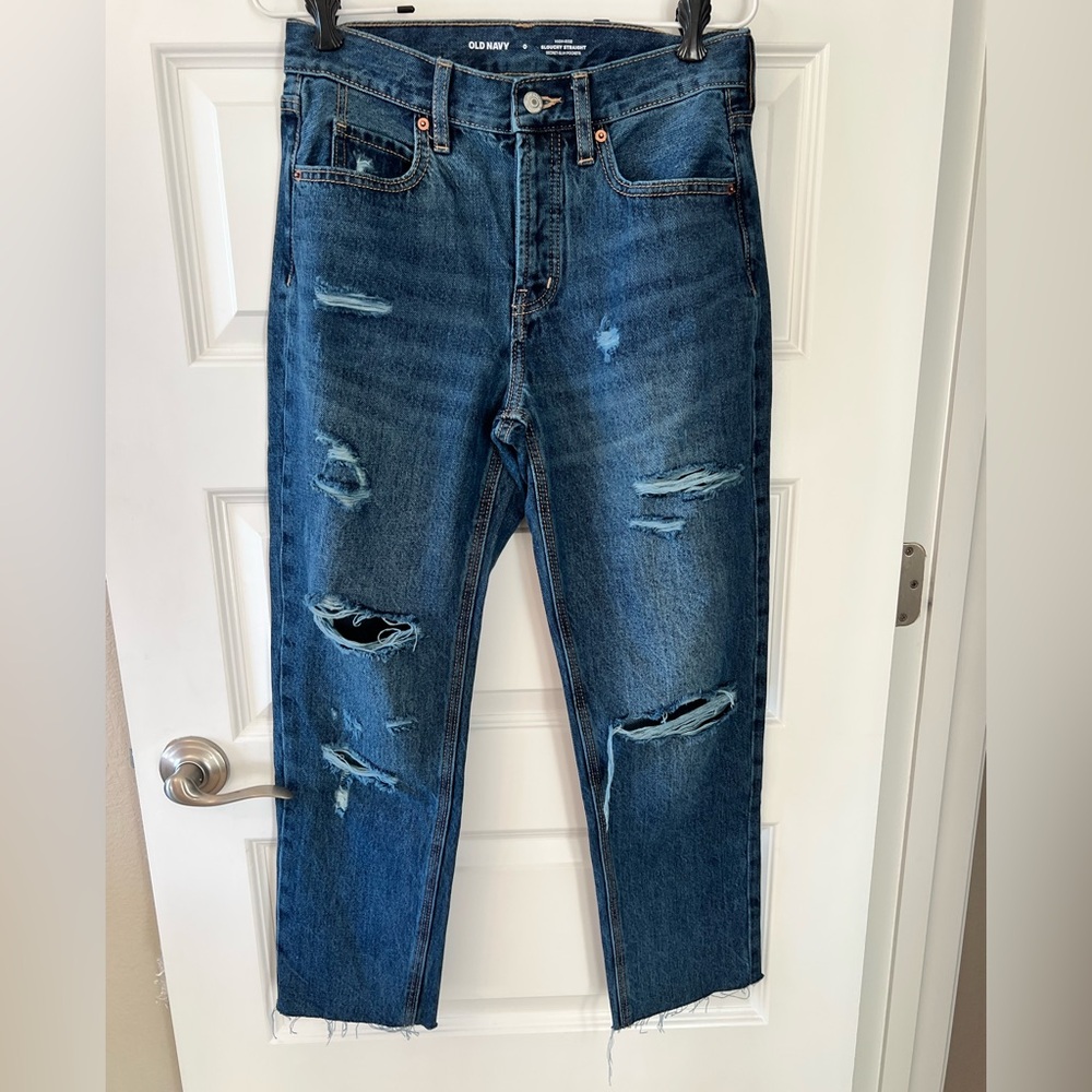Old Navy High-Waisted Button-Fly Slouchy Straight Crop Jeans Size 0
